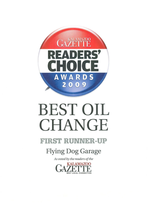Oil Change Award | Flying Dog Garage